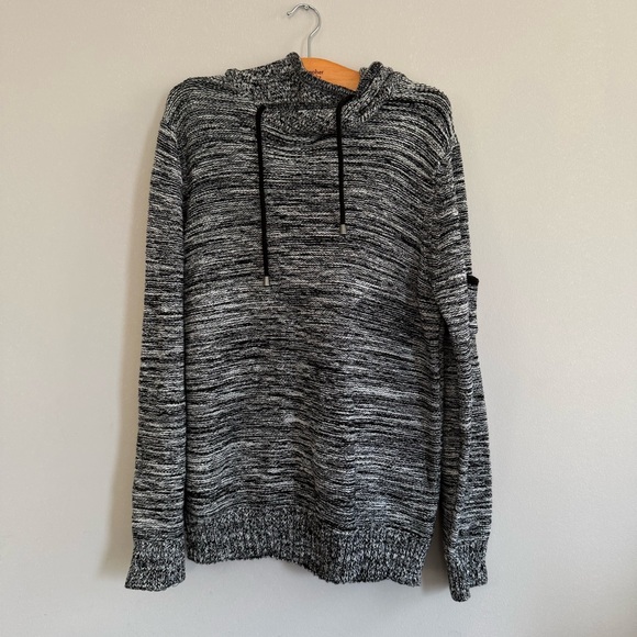 Truth Substance Other - Stylish Black Gray Men’s Cotton Blend Knit Sweater Hoodie Pullover Top Size L